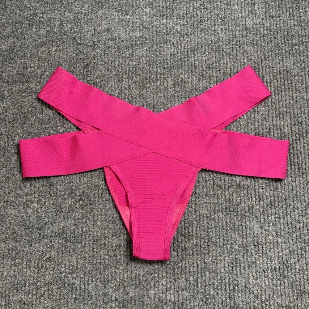 Skims Size 2X Knit Swim Strappy Bikini Bottom Magenta (SW-BIK-0165) NEW
